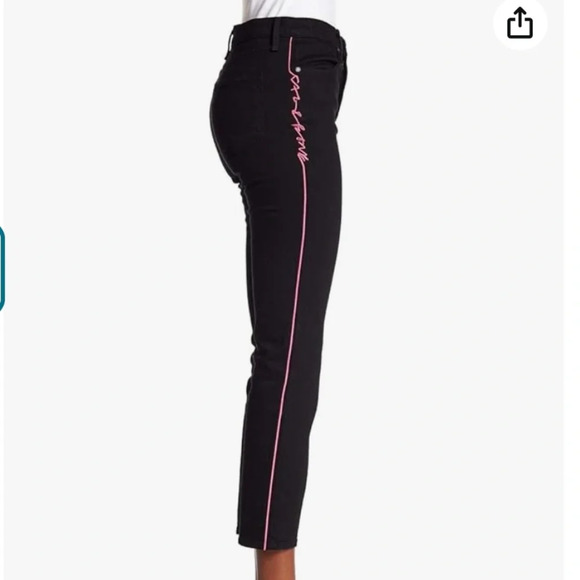 Rag & Bone High Rise Cigarette Ankle Jeans Black with Pink Logo Stripe Size 30 - Picture 4 of 10